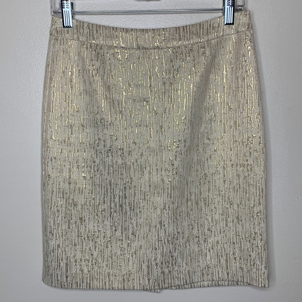 LORD & TAYLOR Pencil Skirt Gold & Cream Mini Size  2